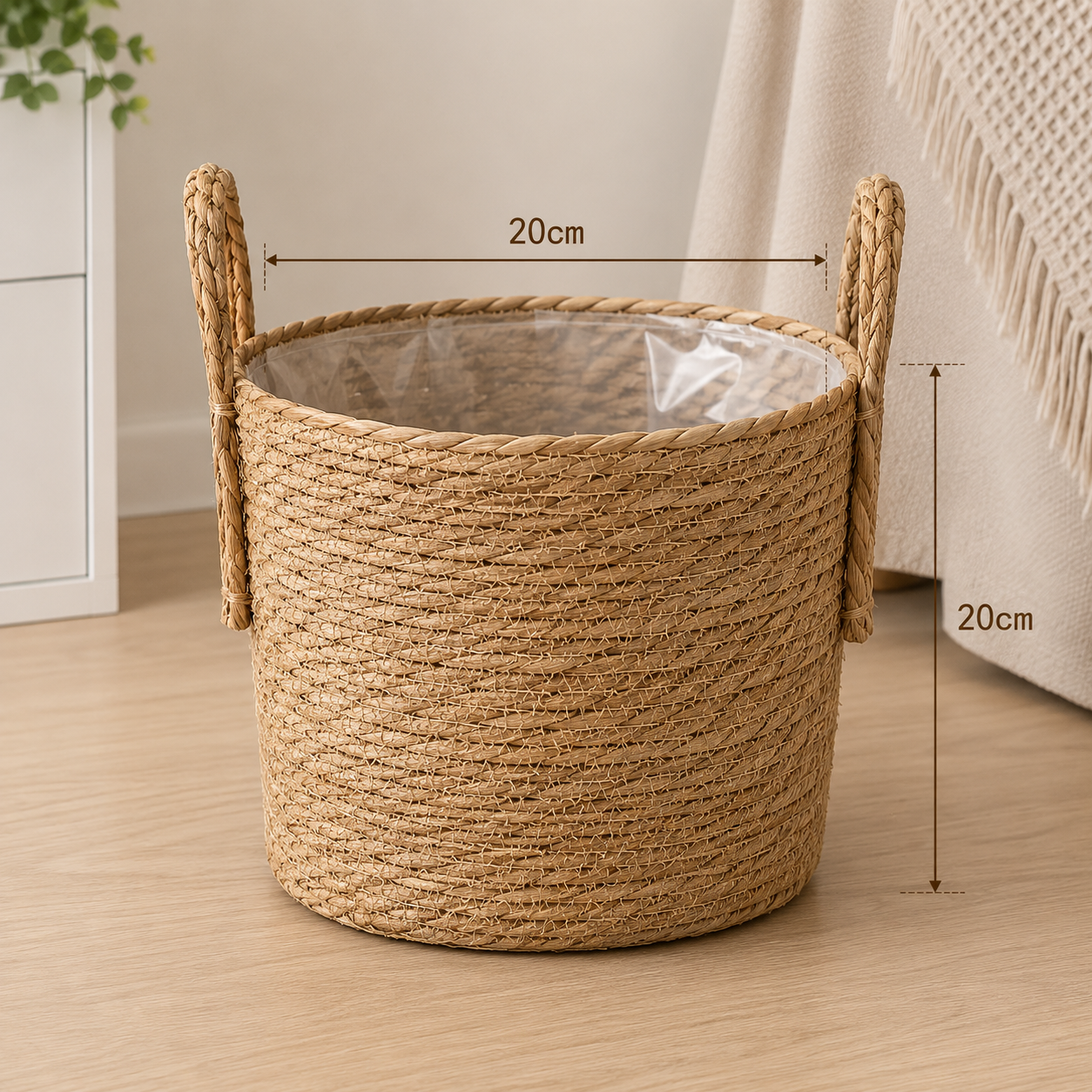 Panier osier naturel, vue de trois quarts