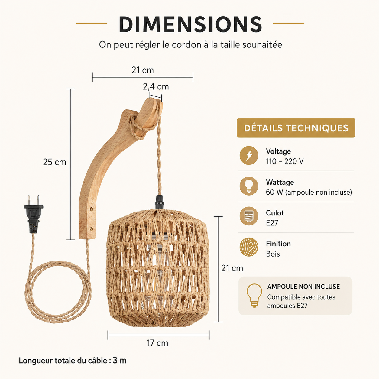 Lampe murale bambou dans un couloir naturel