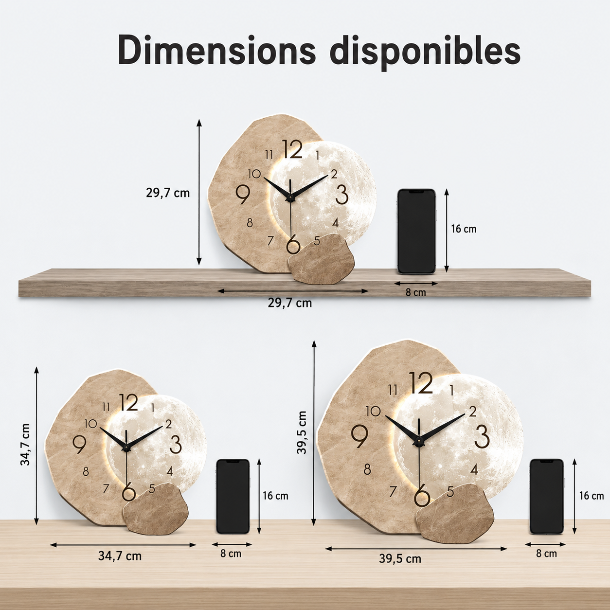 Horloge murale bois — Design lunaire