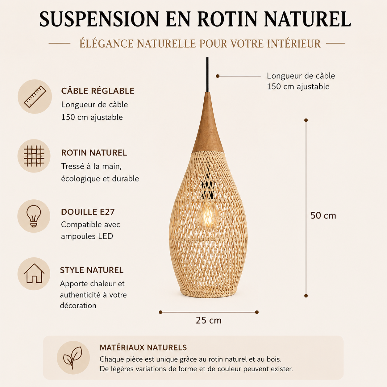 Lustre en rotin japonais — Osier Naturel