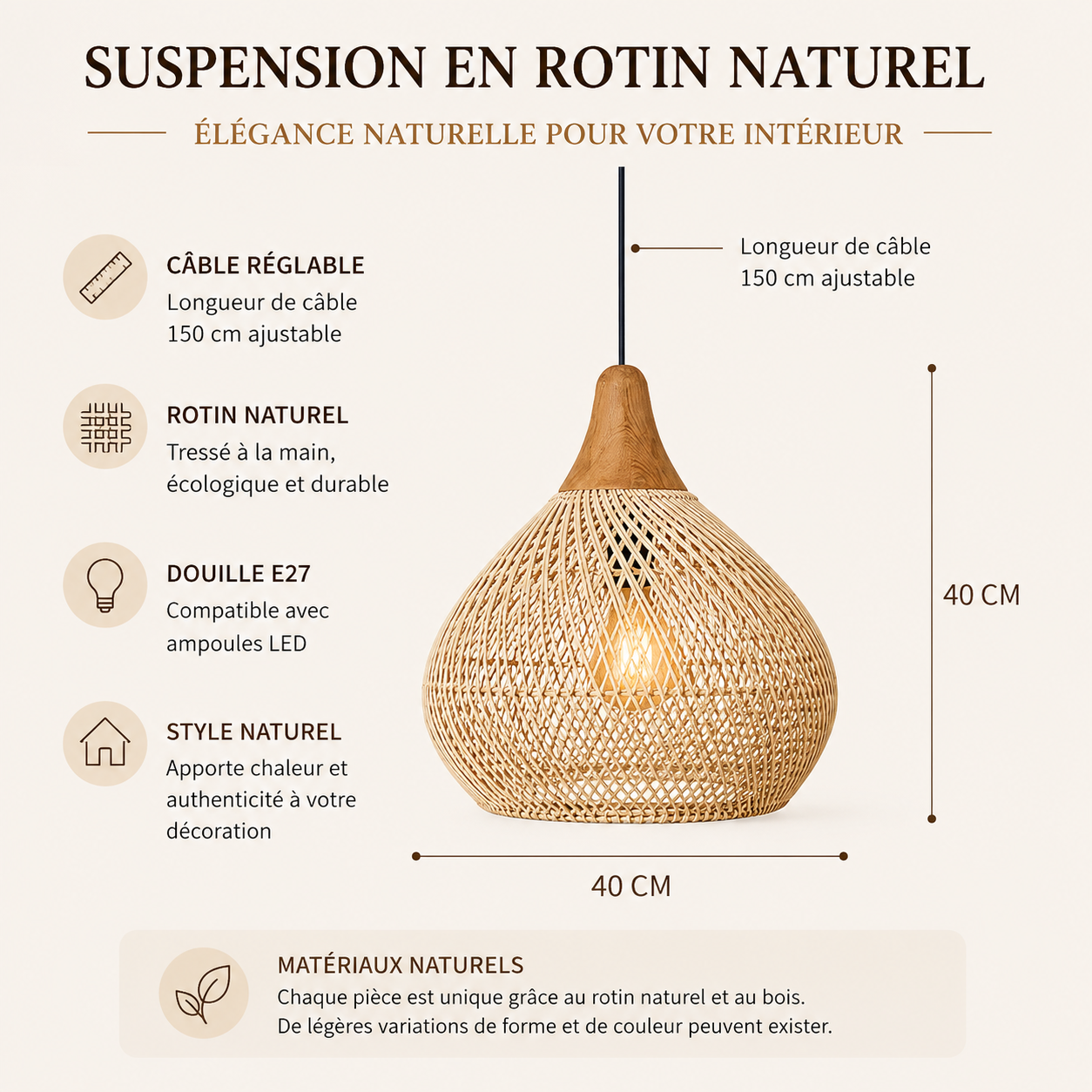 Lustre en rotin japonais — Osier Naturel