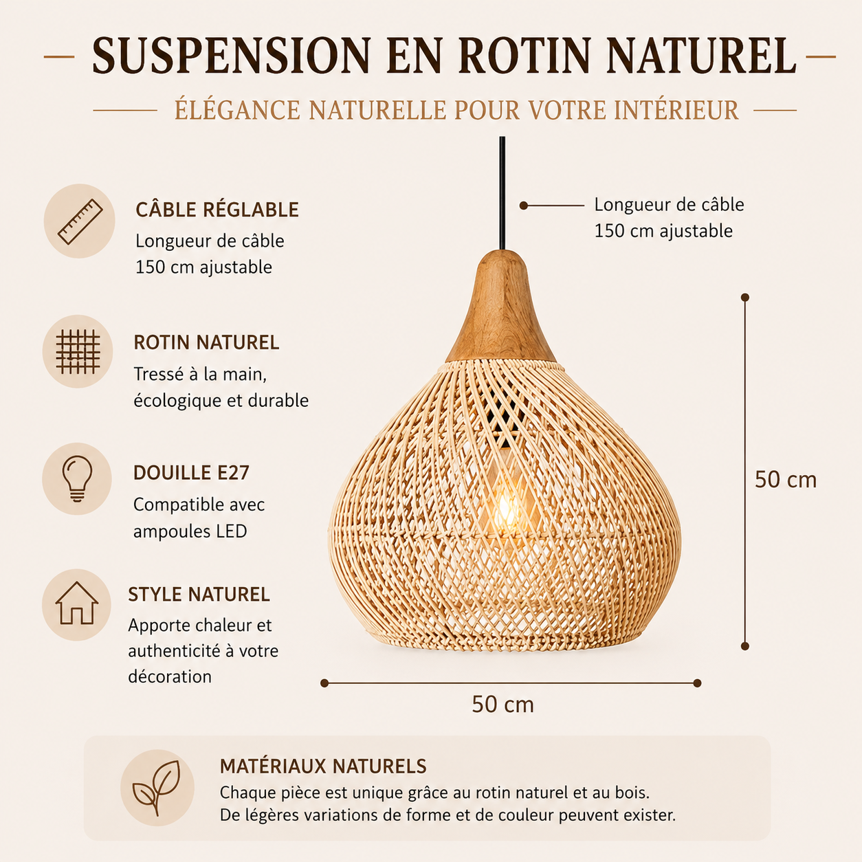Lustre en rotin japonais — Osier Naturel