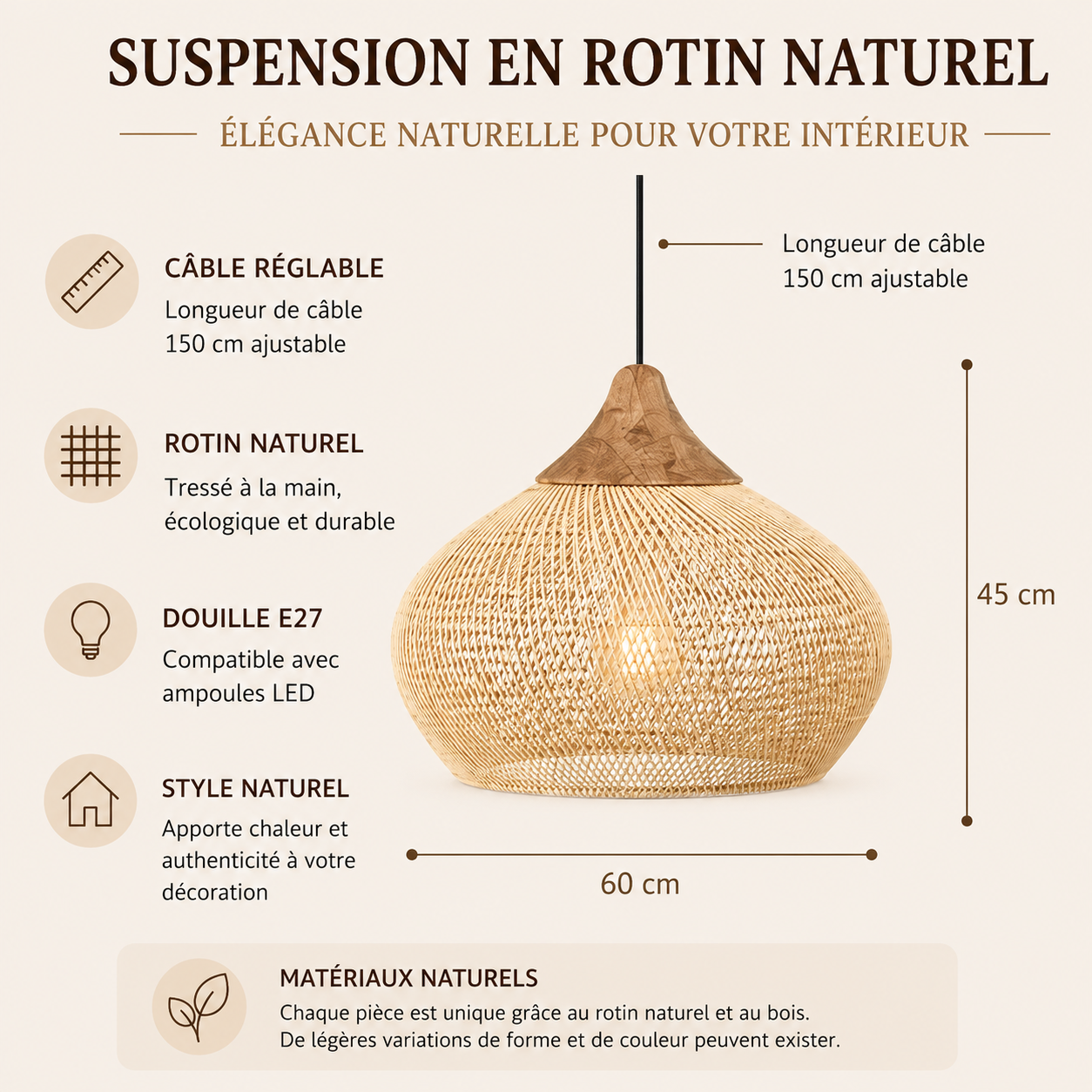 Lustre en rotin japonais — Osier Naturel
