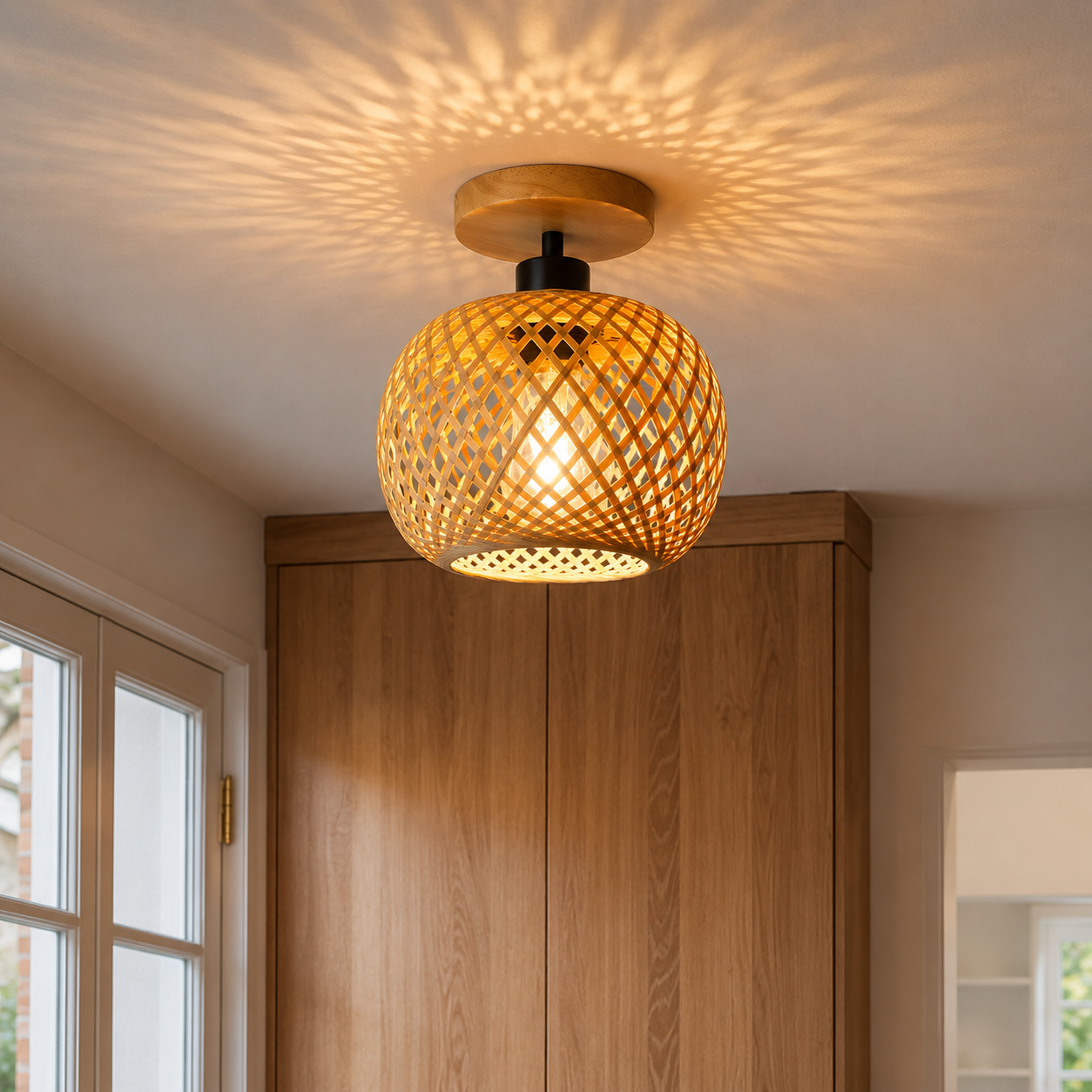 Plafonnier en bambou tressé suspendu, lumière naturelle – HAVLY