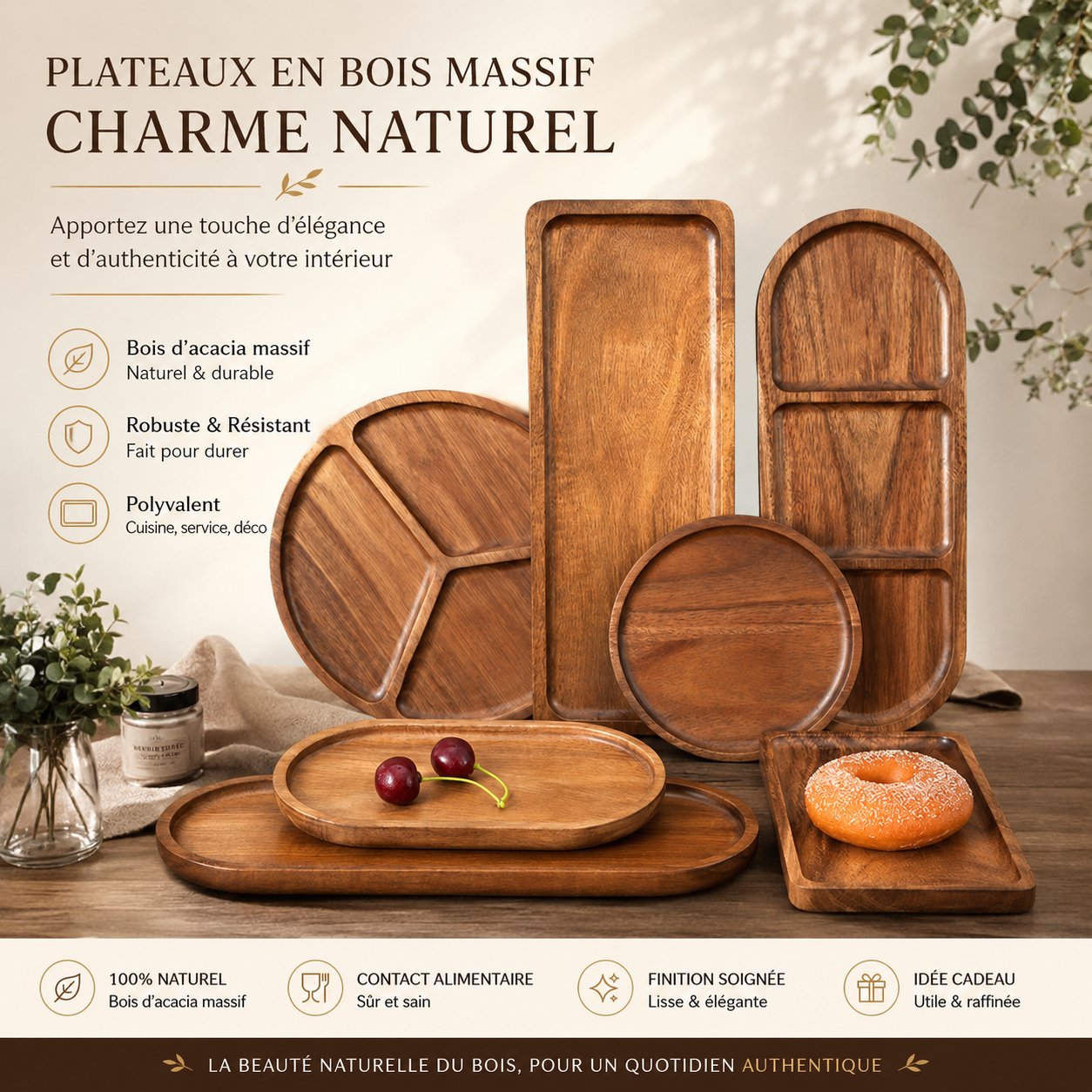 Plateau en bois massif — Collection japonaise