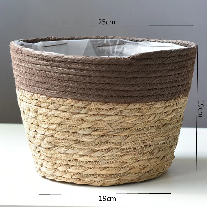 Panier cache-pot tressé en paille — Naturel