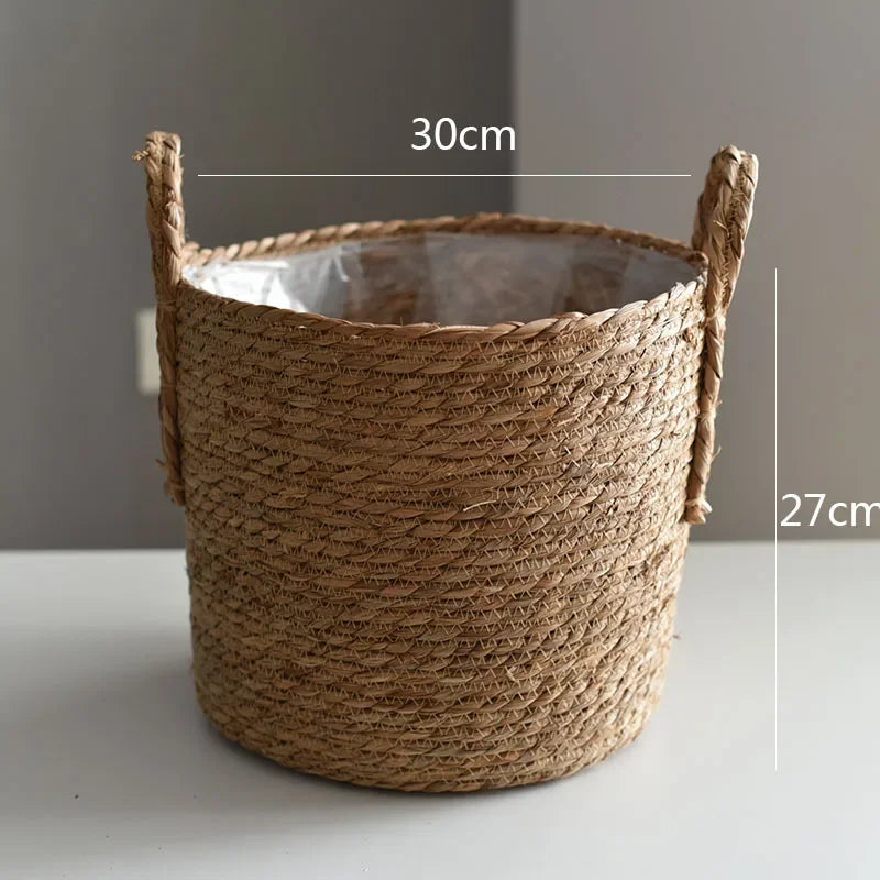 Panier osier naturel, détail du tressage