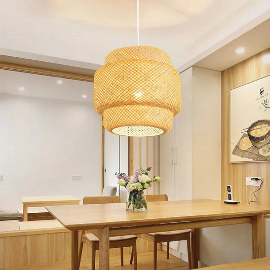 Suspension en bambou tressé, style luminaire Japandi – HAVLY