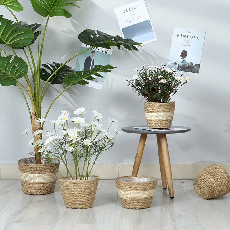 Panier cache-pot paille petit format