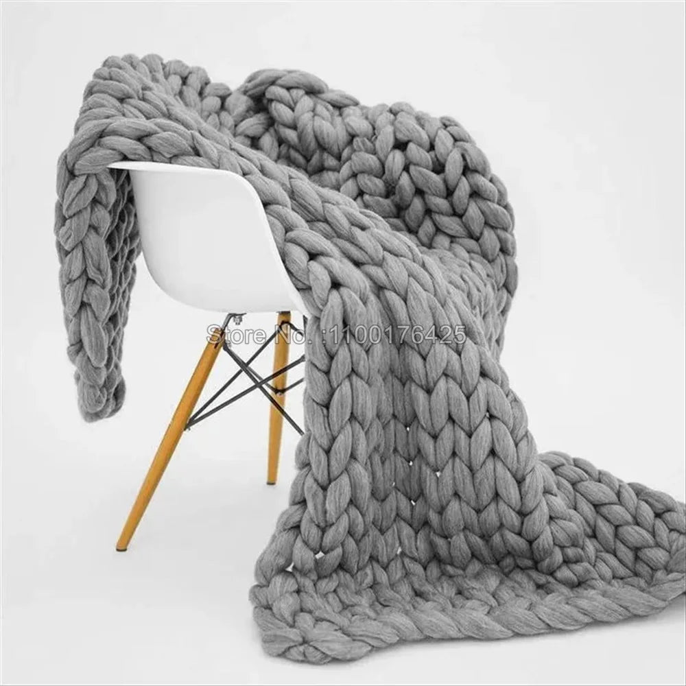 Couverture grosse maille coton, vue de face pliée