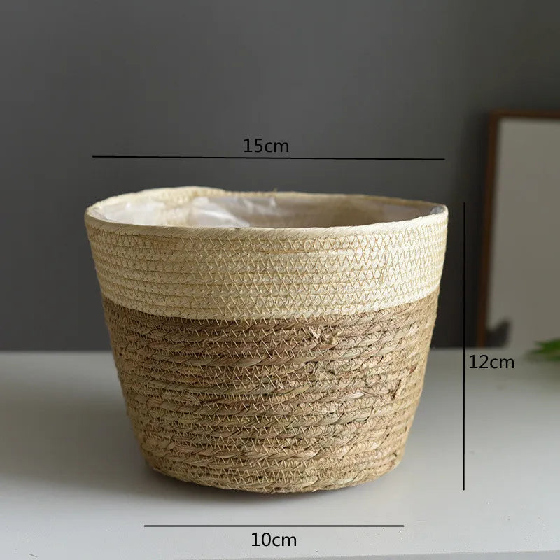 Panier cache-pot tressé en paille — Naturel