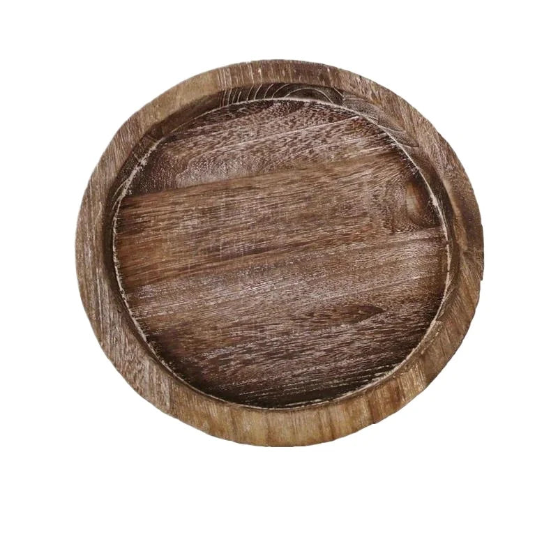 Plateau bois rond coloris foncé