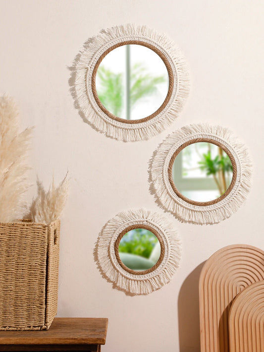 Set de miroirs ronds encadrés de macramé – HAVLY
