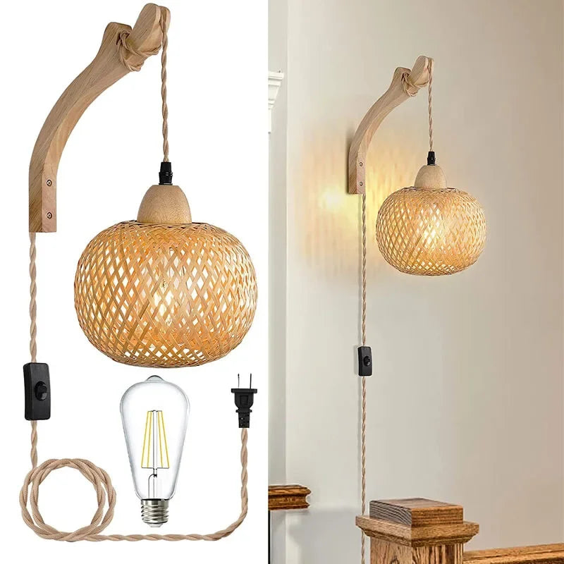 Applique murale en bambou tressé, lumière chaude – HAVLY