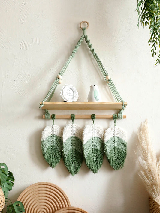Étagère murale suspendue en macramé avec pompons – HAVLY