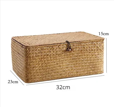 Boîte de rangement en jonc de mer — Tressage naturel