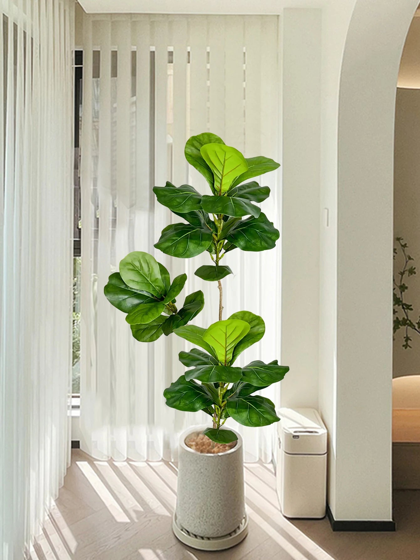 Détail des grandes feuilles du ficus lyrata artificiel