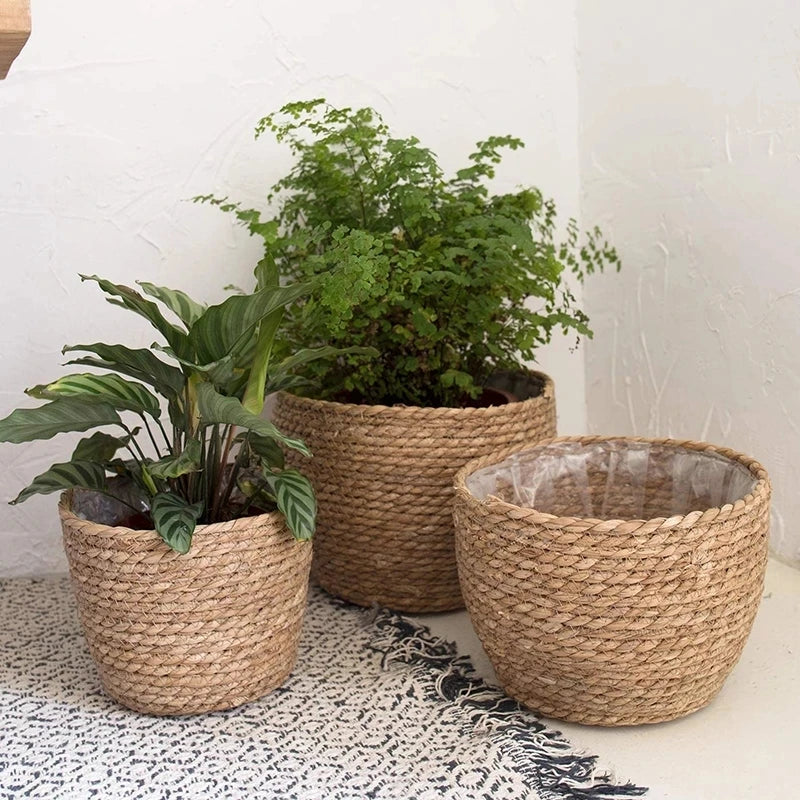 Panier cache-pot tressé en paille naturelle – HAVLY