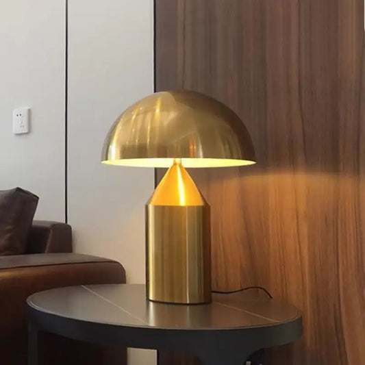 Lampe champignon en verre ambré sur base en bois – HAVLY