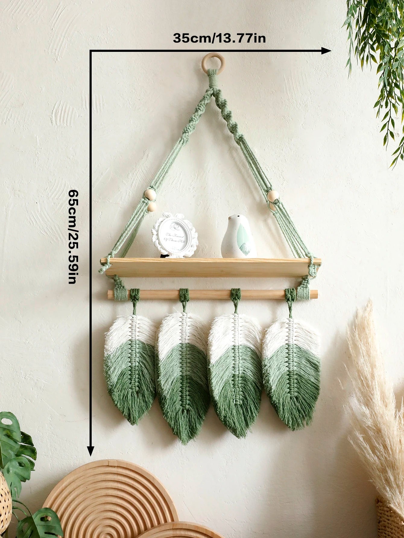 Étagère macramé pompons, schéma des dimensions