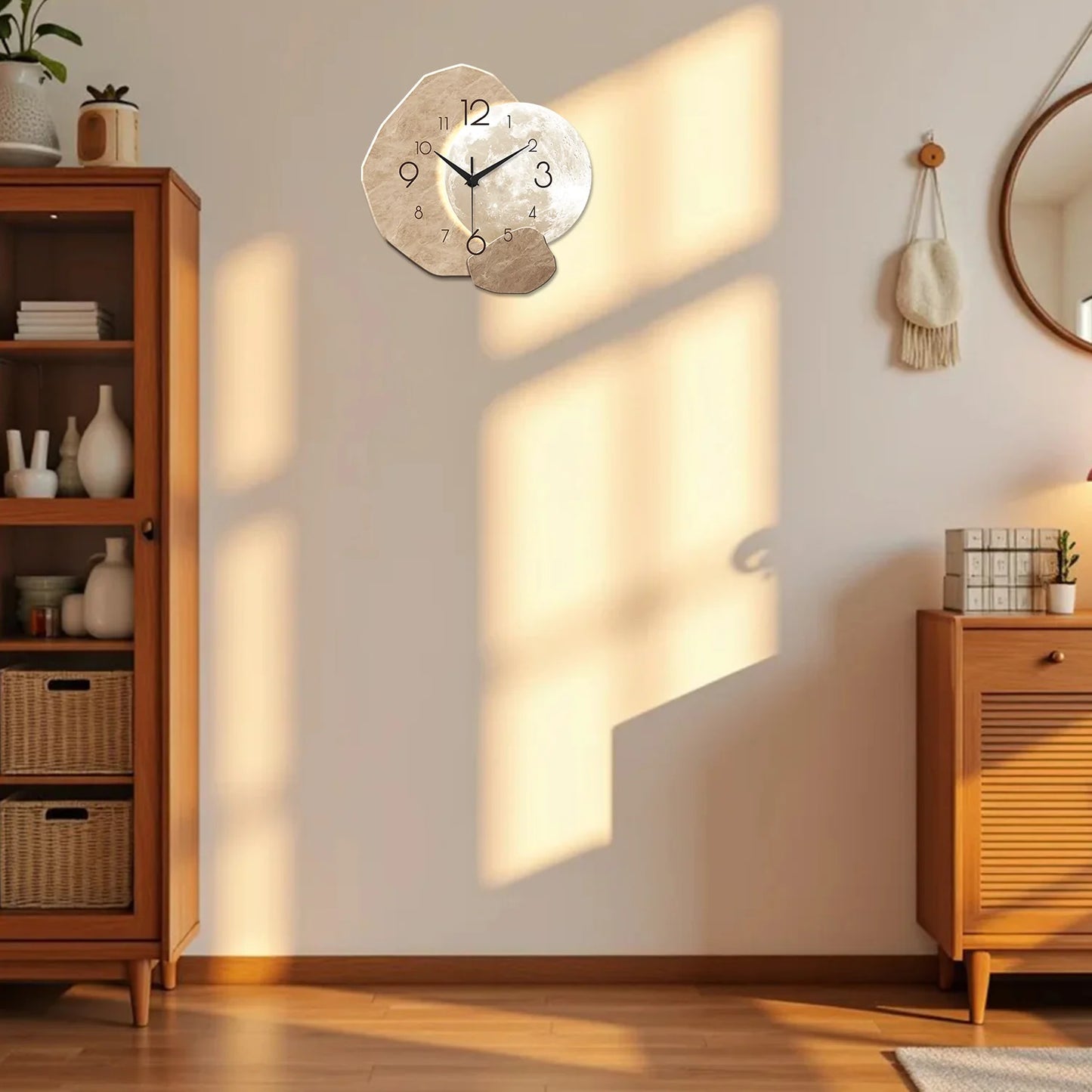Horloge murale bois — Design lunaire