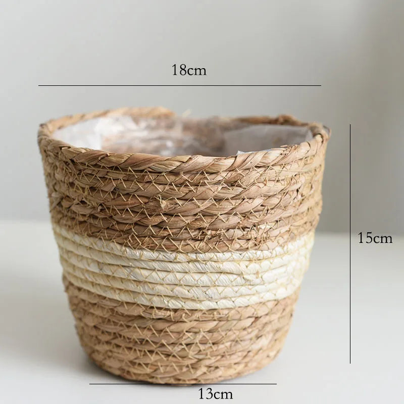 Panier cache-pot tressé en paille — Naturel
