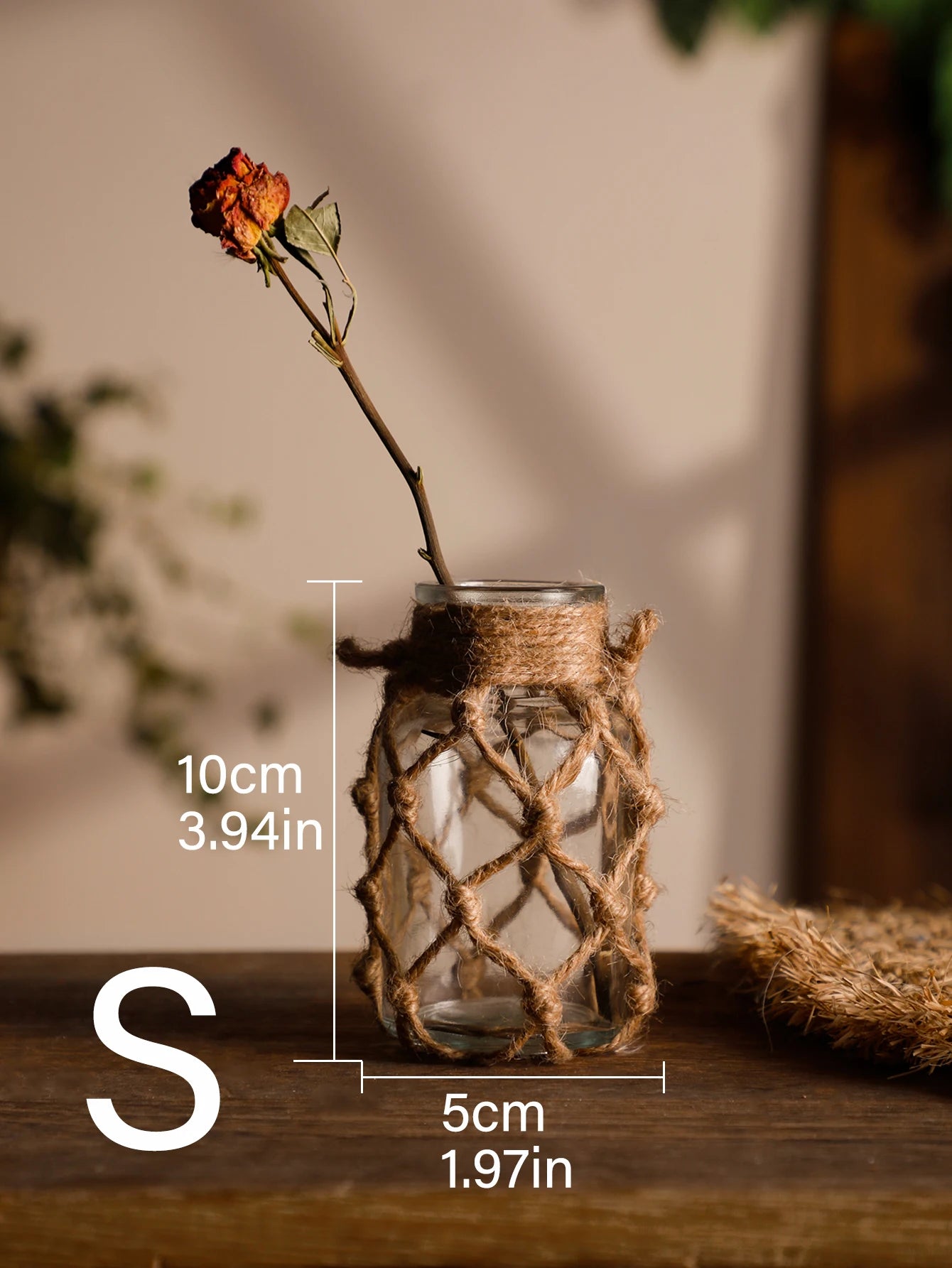 Vase suspendu verre chanvre, schéma des dimensions