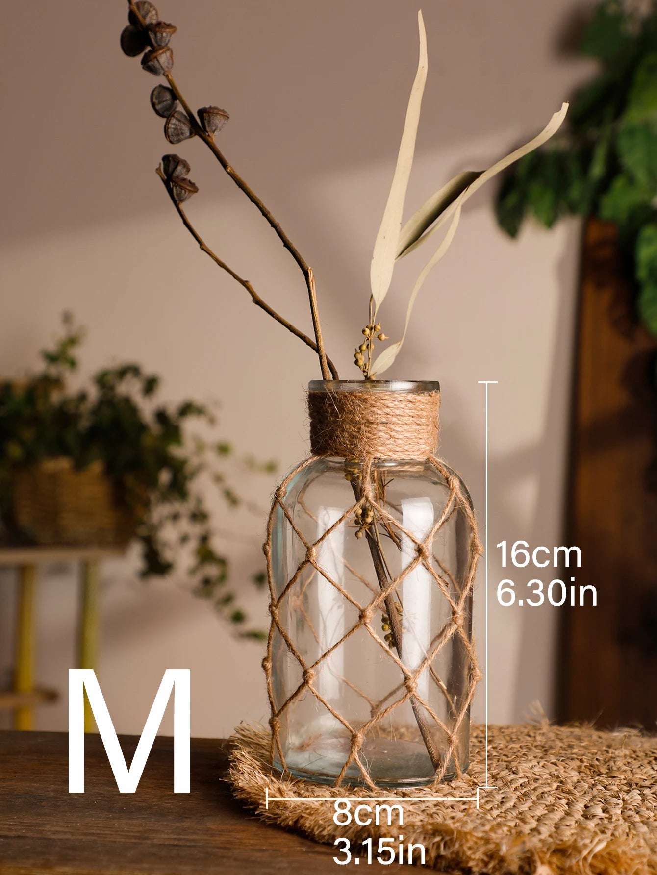 Vase suspendu verre chanvre, vue de dessus