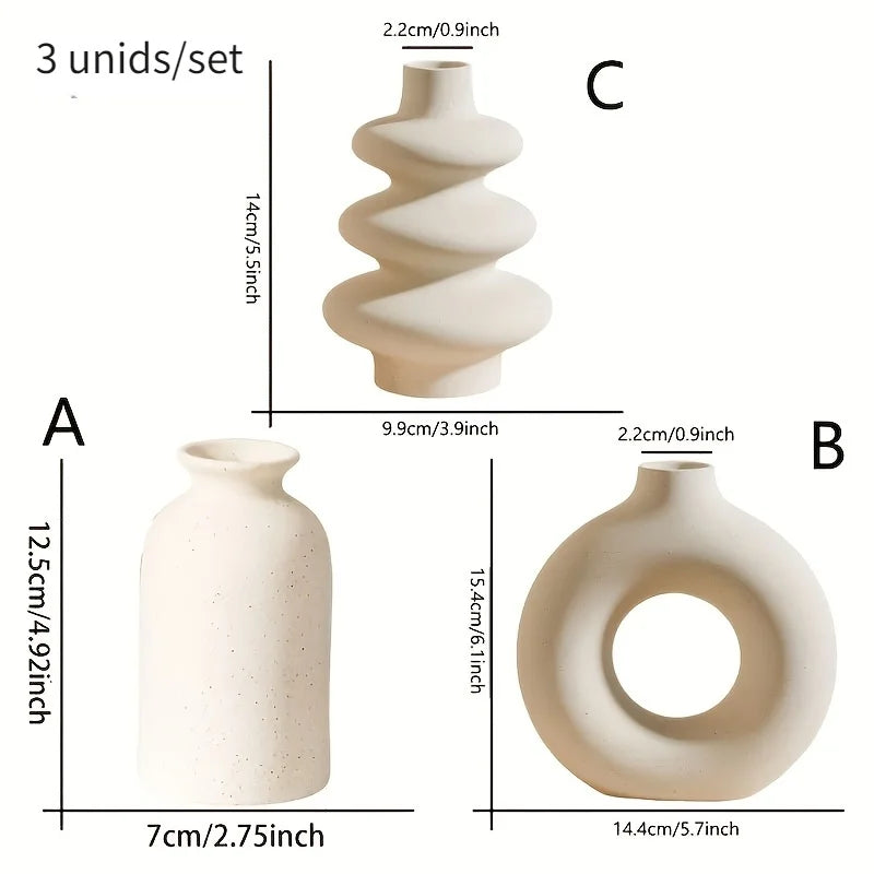 Trio vases céramique, schéma des dimensions