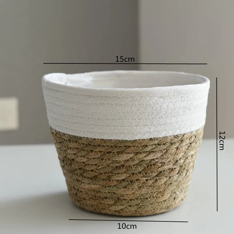 Panier cache-pot tressé en paille — Naturel
