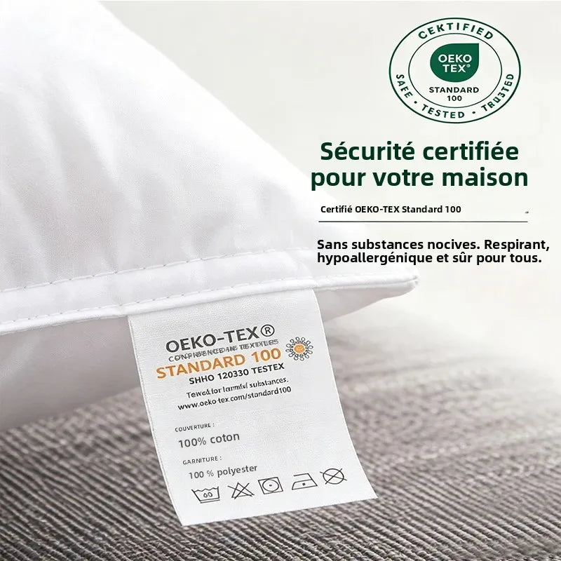 Détail de la housse en coton de l'oreiller duvet