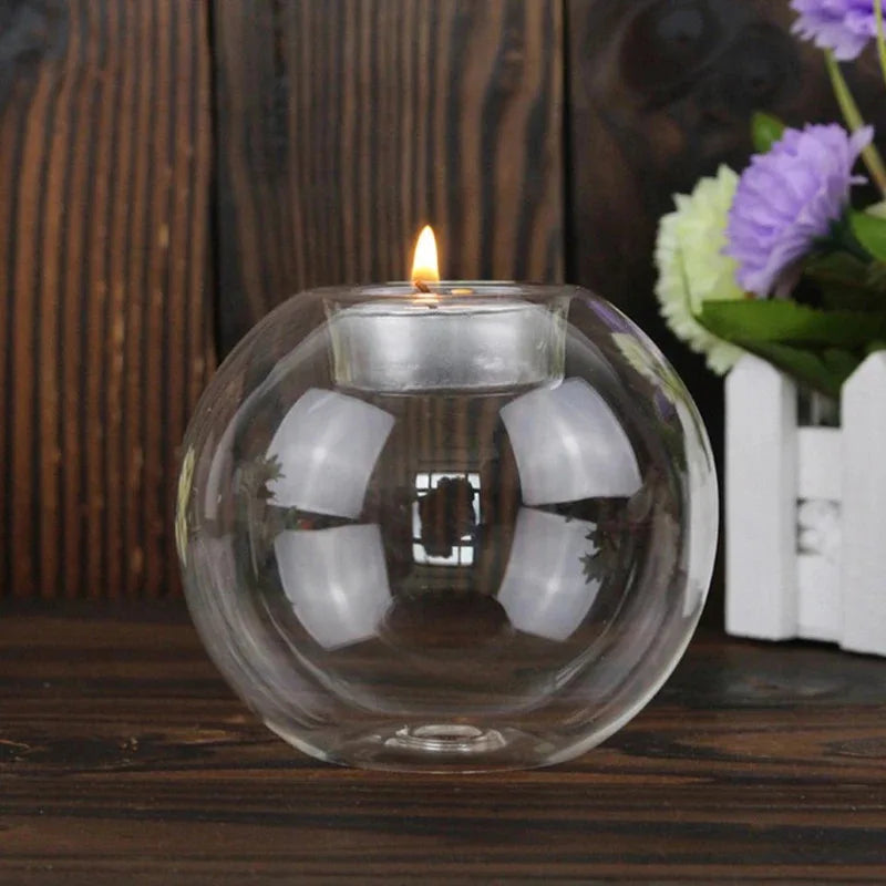 Bougeoir rond en verre transparent sur fond naturel – HAVLY