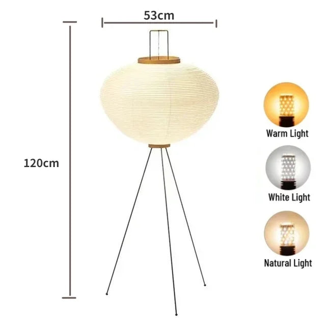 Lampadaire papier de riz en situation chambre à coucher