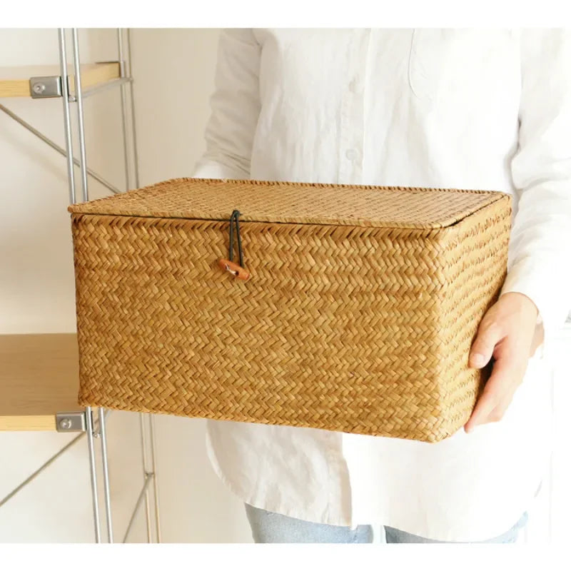 Boîte de rangement en jonc de mer tressé avec couvercle – HAVLY