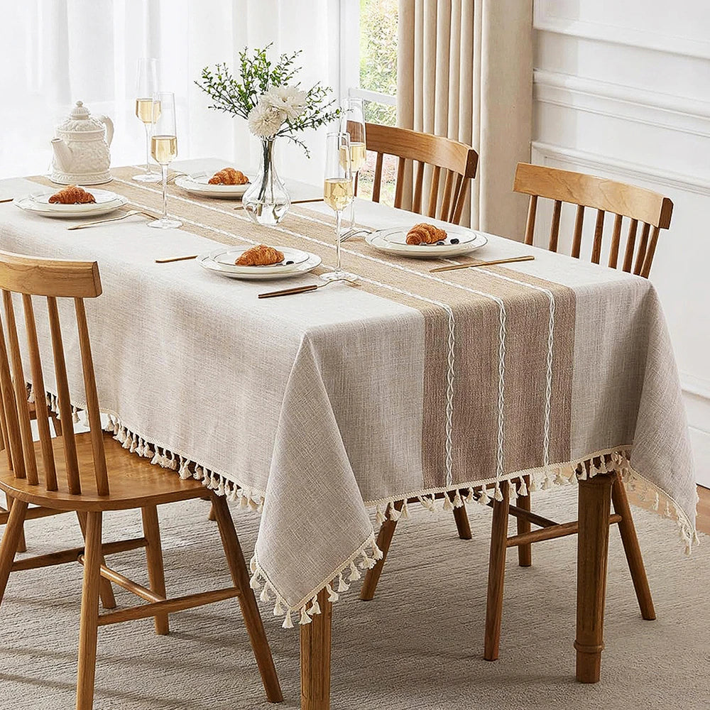 Détail du tissage lin coton de la nappe Battilo