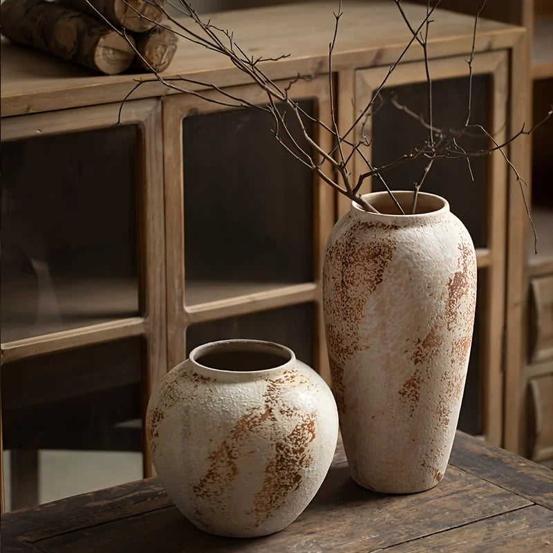 Pot céramique Wabi-Sabi taches blanches, vue de profil