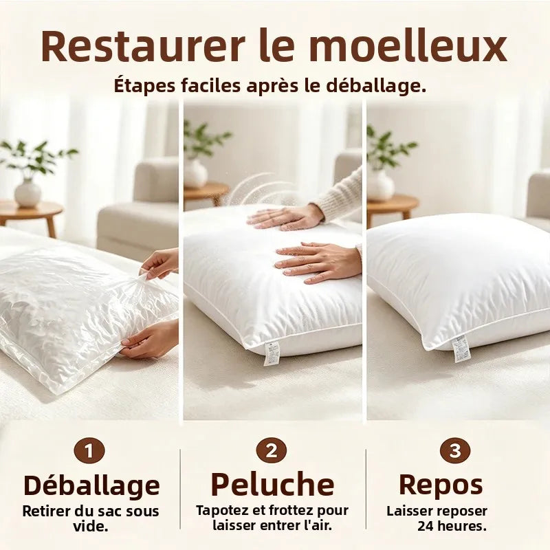 Oreiller duvet d'oie, vue de face emballé