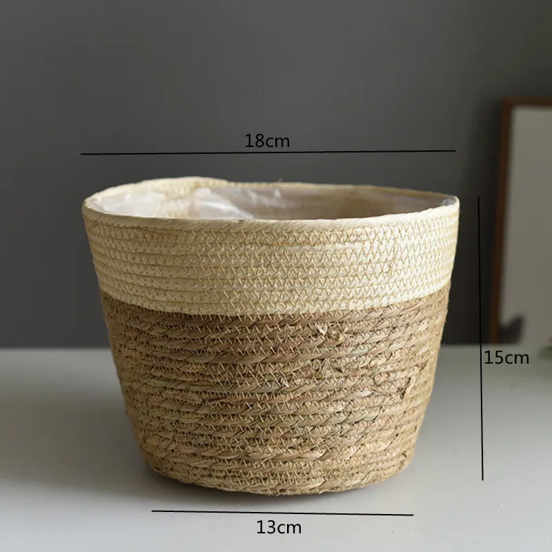 Panier cache-pot tressé en paille — Naturel