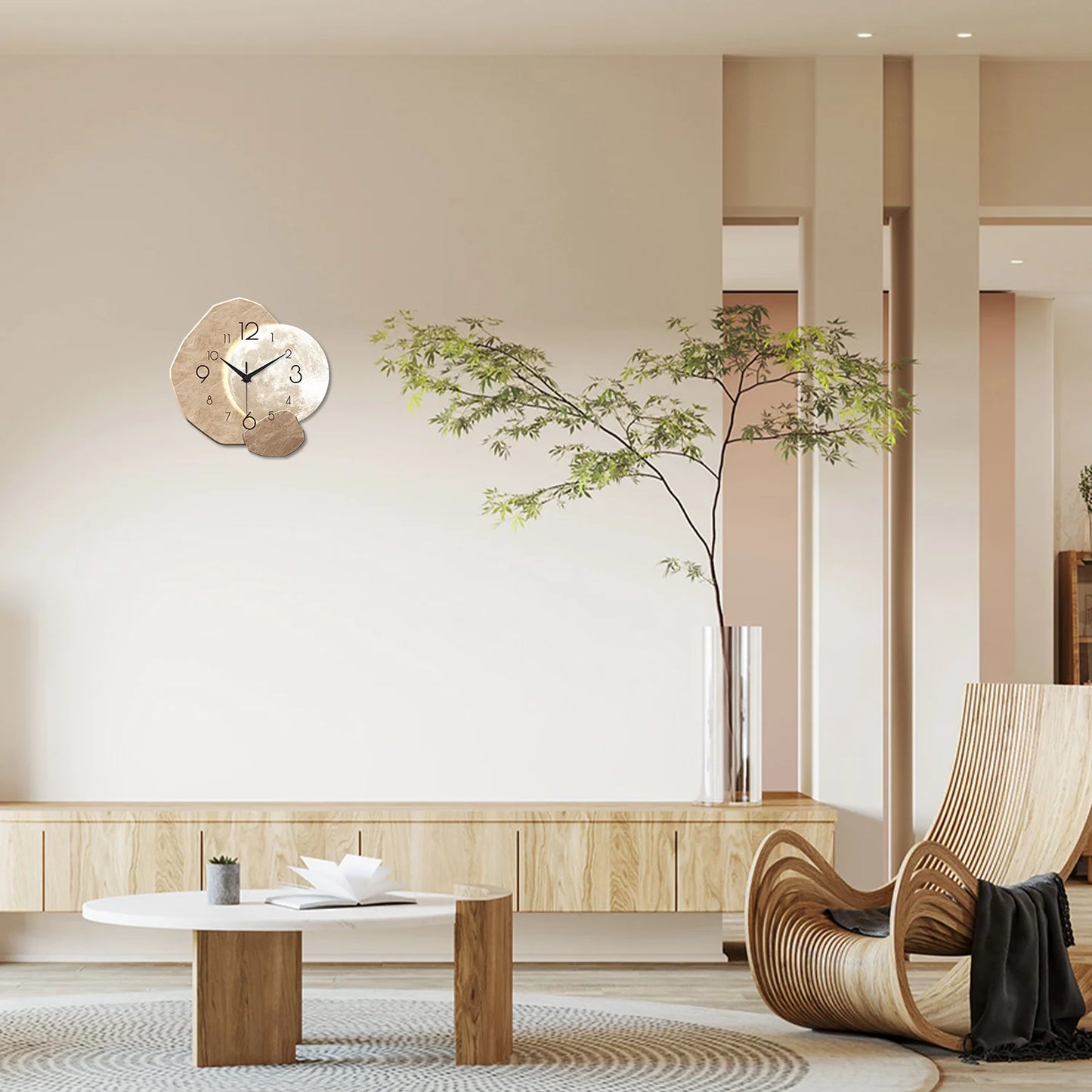 Horloge murale bois — Design lunaire