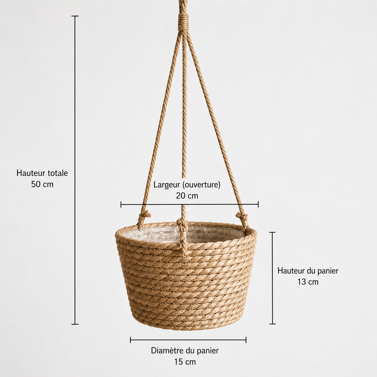 Suspension macramé porte-plante, vue de détail des franges