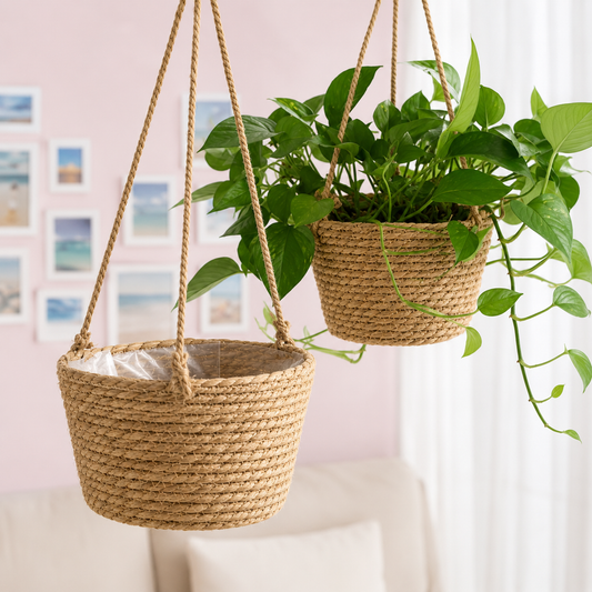 Suspension porte-plante en macramé et jute – HAVLY